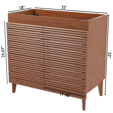 Calandre Thin Linear Slat Modern Farmhouse 2-Shelf Bath Vanity Cabinet Only (Sink Basin not Included)